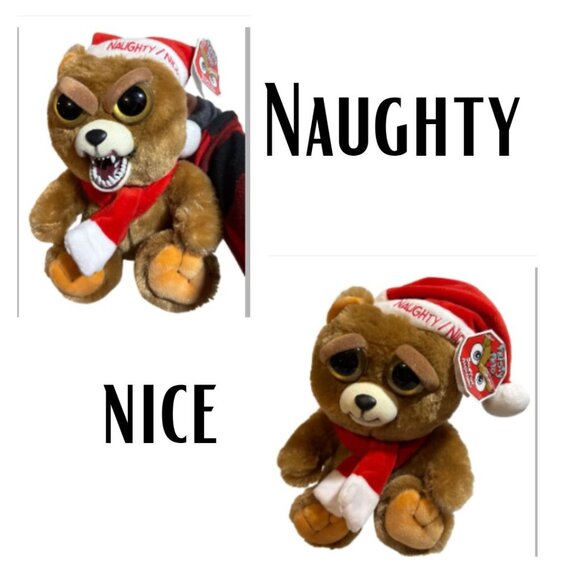 Feisty Pets Naughty Nice Teddy Bear Plush Stuffed Animal Santa Hat & Scarf 2015 - Picture 1 of 10